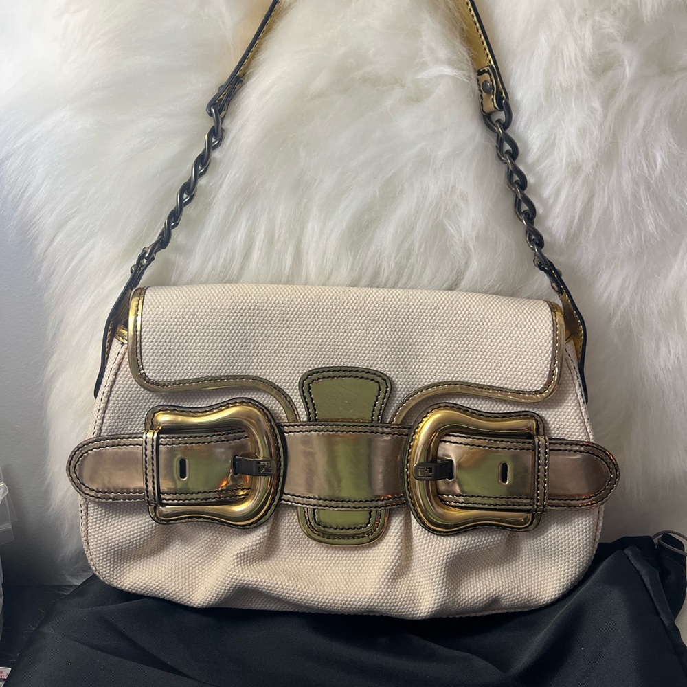 Fendi White Canvas B. Bag Golden💛 - Picture 10 of 15